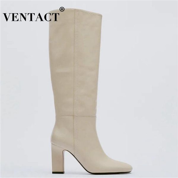 

boots ventact women knee high for shoes slip on fashion winter thick heels ins style ladies footwear size 36-41, Black