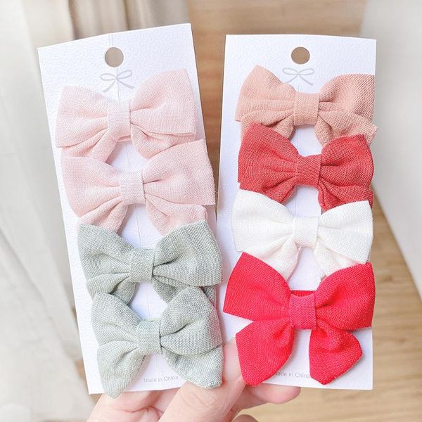 

hair accessories 4pcs/set solid color sweet bows clip for kids girls cotton bowknot hairpin handmade baby boutique headwear, Slivery;white
