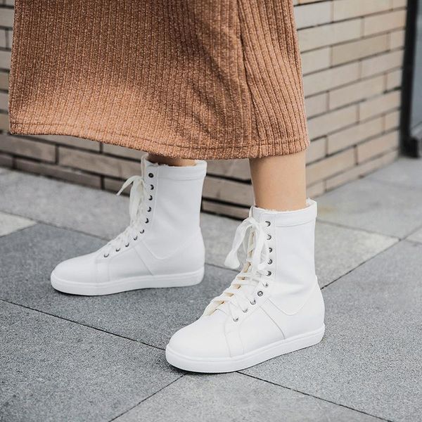 

boots botas mujer 2021 casual shoes women snow fashion brand winter zapatos de warm ankle cross-tied white, Black