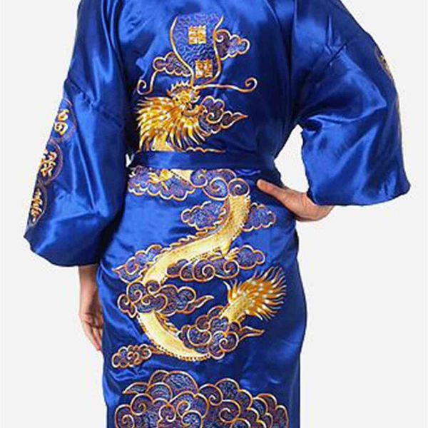 

wholesale-chinese women's silk satin robe embroidery dragon kimono bathrobe gown night robe bath robe fashion dressing gown for women, Black;red