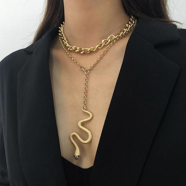 

wg multilayer chain necklace pendant hip hop personality creative snake pendant necklace punk choker collar statement jewelry, Silver