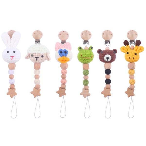 

newborn baby pacifier clip handmade wool crochet animal teether nipple clips teething toy beech cotton thread kids pacifier holder infant fe