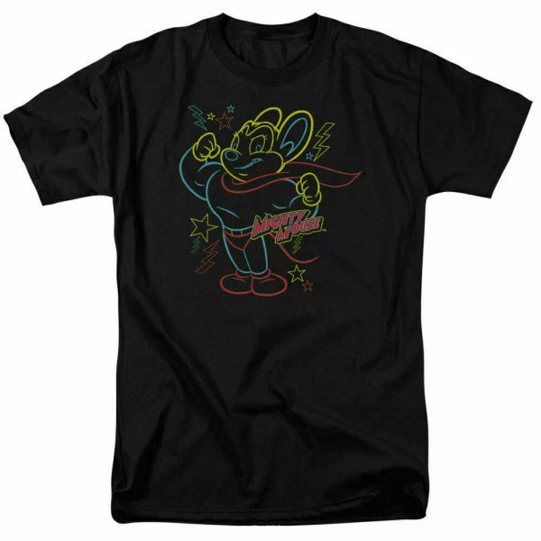 

Mighty Mouse Neon Hero T Shirt Mens Licensed Cartoon Merchandise Black, White;black