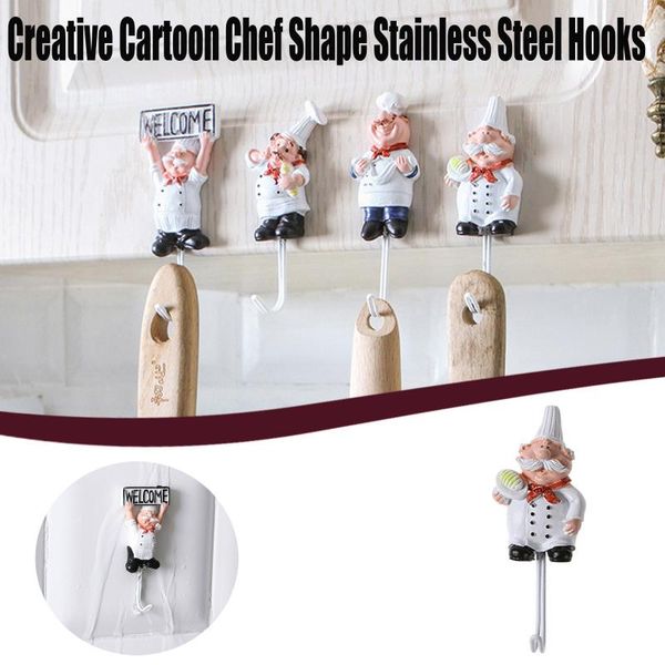 

hooks & rails cartoon chef shaped multipurpose hook adhesive wall key holder kitchen bathroom storage door clothes coat hat hanger towel
