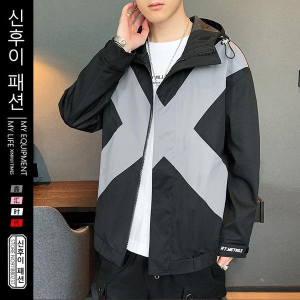 

men's jackets coat spring autumn korean hooded casual jacket men fashion zipper color contrast outwear loose male m-4xl, Black;brown