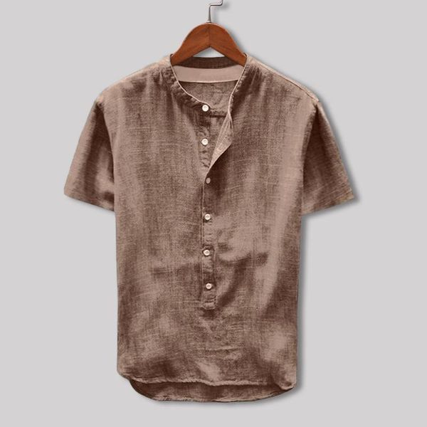 

men's casual shirts summer men linen and cotton blouse solid color short sleeve button down beach loose holiday shirt camisa, White;black