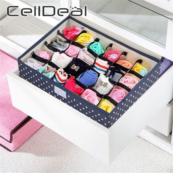 

24 grid oxford cloth socks storage box underwear drawer foldable washable tie