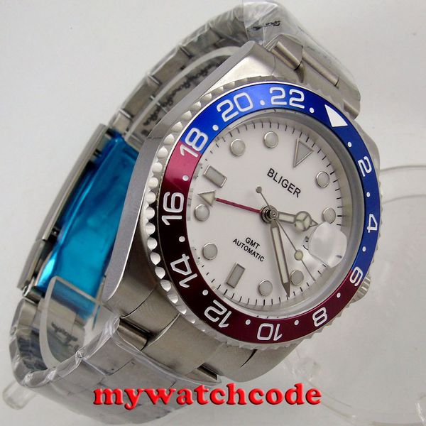 

40 mm bliger white tab sapphire glass gmt magnifying date automatic gentlemen clock, Slivery;brown