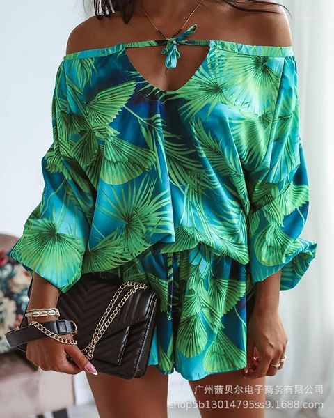 

women's tracksuits sets women summer fashion print v-neck belt suits strapless pullover casual loose elastic waist short pants fem, Gray