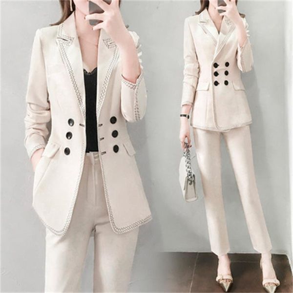 

women pant suits female spring / fall high end british style temperament casual small suit + pants two-piece women's two piece, White