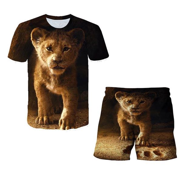 

clothing sets 2021 summer 3d printed animal funny lion king t-shirt boy printing & shorts cartoon cool tee, White
