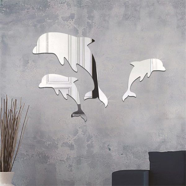

wall stickers 3pcs/set cute dolphins mirror surface sticker removable background home decoration