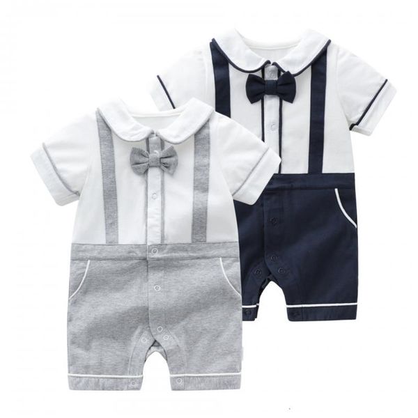 

bodysuit boy clothes gentleman romper summer newborn baby rompers short sleeve handsome boys clothing girls costumes pajamas, Blue