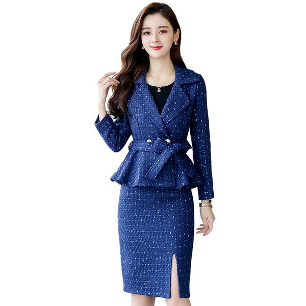 

double-breasted women office lady blazer suit plus size two pieces sets female blazers and skirt korean fashion clothing elegant women', White