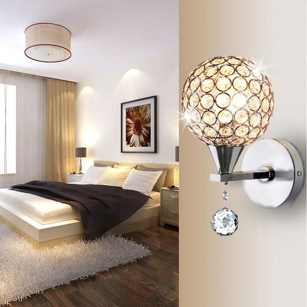 

wall lamp modern crystal living room bedroom aisle home decorative lights round lampara de pared