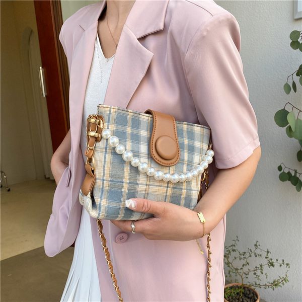 Süße Mädchen überprüft Perlenhandtaschen Mode Kids Designer Plaid Kette Einzelner Schulter Umhängetasche Kinder Pearl Messenger Bags 1339 B3