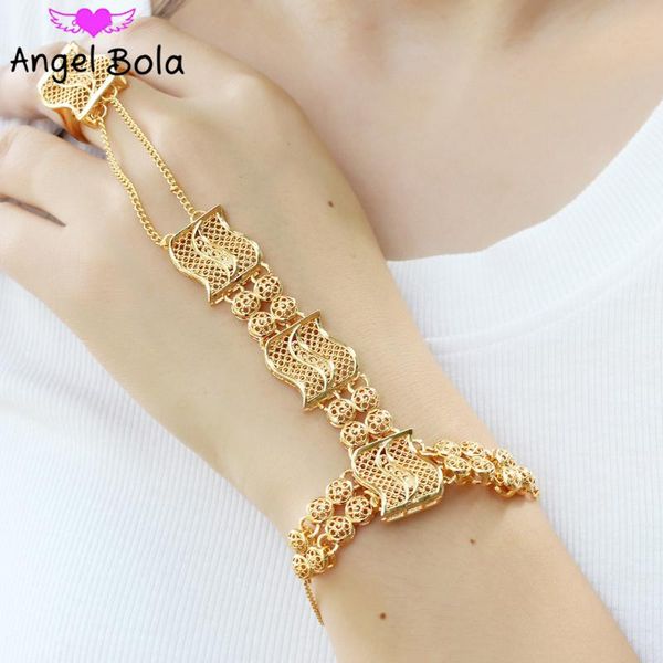

link, chain muslim islamic luxury gold bracelet set finger bohemian fashion glamour women party wedding jewelry wholesale, Black