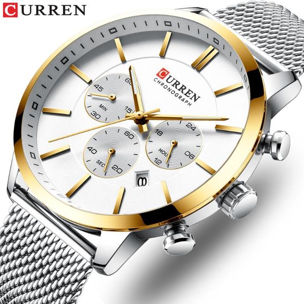

wristwatches quartz herenhorloge men watch causal business watches curren relogio masculino stainless steel band zegarek meski, Slivery;brown