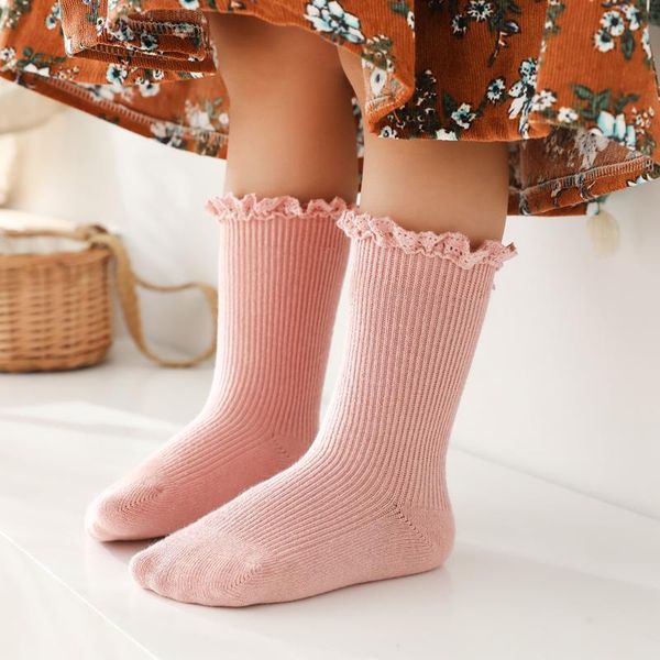 

socks baby girls long lace ruffle kids knee high soft cotton socken children 0-5 years cute princess, Pink;yellow