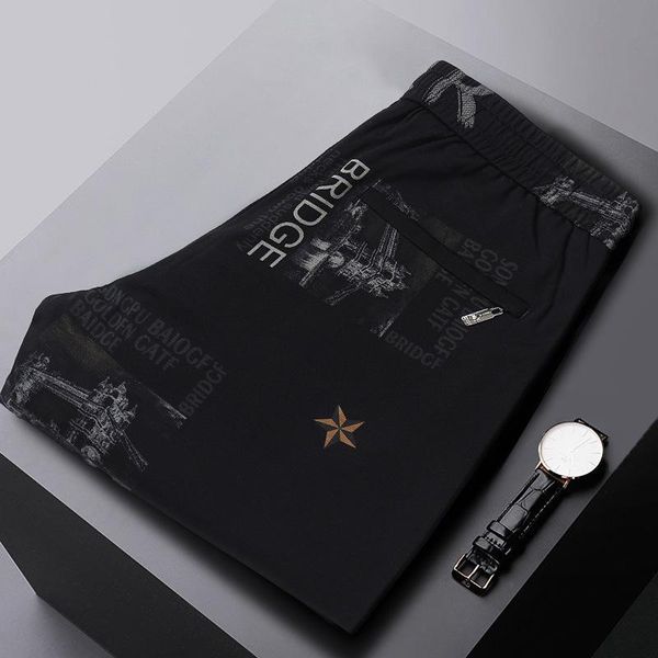 

luren 2021 arrival casual jeans mid waist korean style elastic hip hop trendy ins printed men men's, Blue
