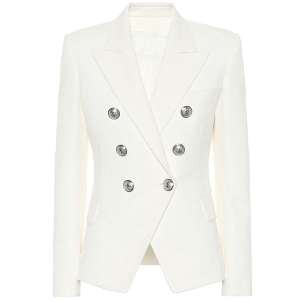 

high street classic designer blazer women's double breasted metal lion silver buttons pique blazer jacket 211120, White;black