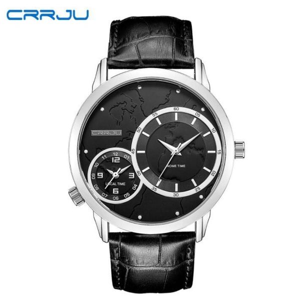 

seller crrju sport watch fashion casual mens watches brand luxury leather business quartz-watch men wristwatch relogio masculino, Slivery;brown