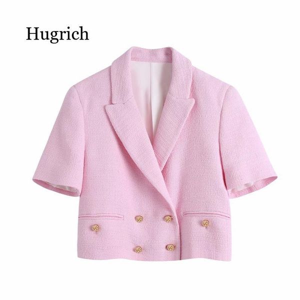 

women sweet double breasted notched collar pink tweed woolen short blazer coat vintage female outerwear chic women's suits & blazers, White;black
