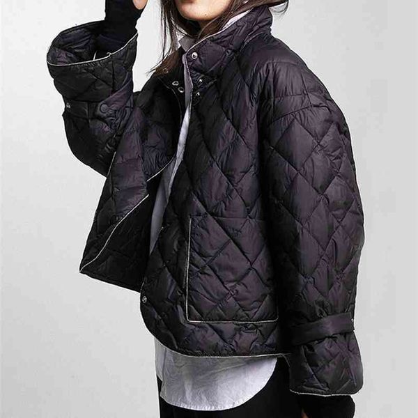 

winter ultra light short jacket women 90% white duck down coat single breasted parkas loose keep warm snow outwear 210430, Black