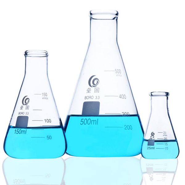 

lab supplies 50ml to 1000ml erlenmeyer borosilicate glass flask wide neck conical triangular laboratory equipment,