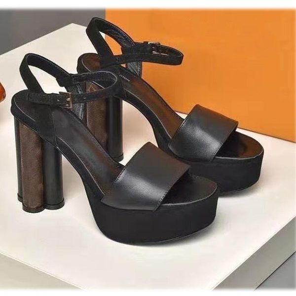 

high heel platform sandals genuine leather thick bottom woman summer heels shoes size 35-41, Black