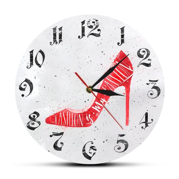 

wall clocks fashion is my passion quote red high heels shoes store clock girls room decor high-heeled designer timepiece