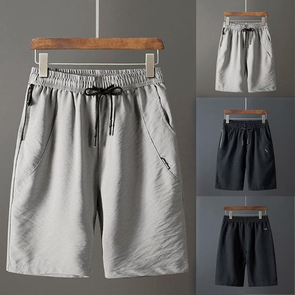 

men summer linen/polyester/nylon solid trunks elastic beach surfing running pants drop 10 straight cargo shorts men's, White;black