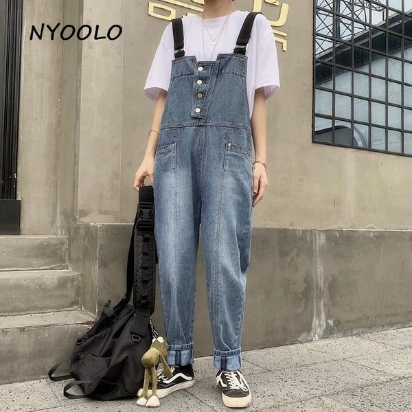 

women's jumpsuits & rompers nyoolo summer loose blue jeans pockets bib pants sleeveless full length jumpsuit bodysuit women clothing de, Black;white