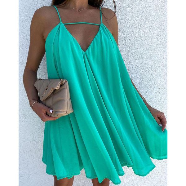 

casual dresses fashion v neck backless women elegant loose dress solid mini fold ladies, Black;gray