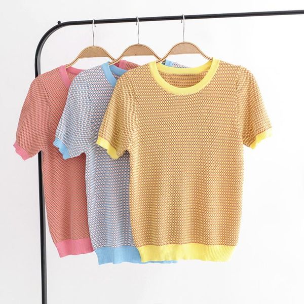 

women's t-shirt runway 2021 summer women short sleeve jumper shiny knit pullover slim female sparkle tees, White