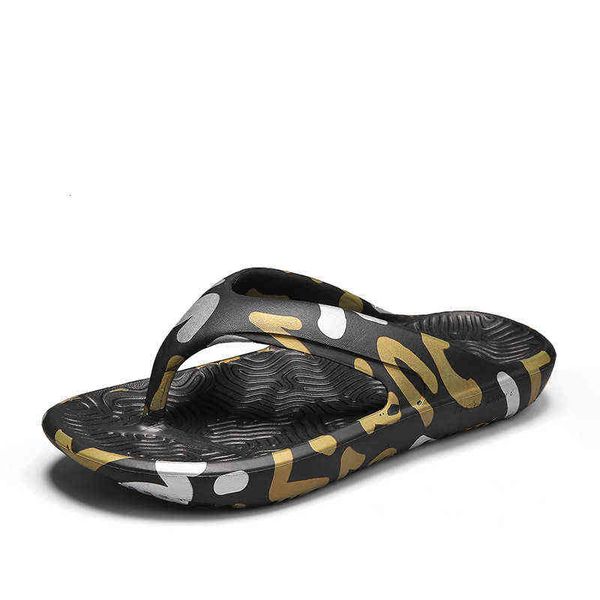 

2022 summer men's herringbone slippers, female lovers' printed clip foot outdoor anti-skid sandals, beach shoes, Black