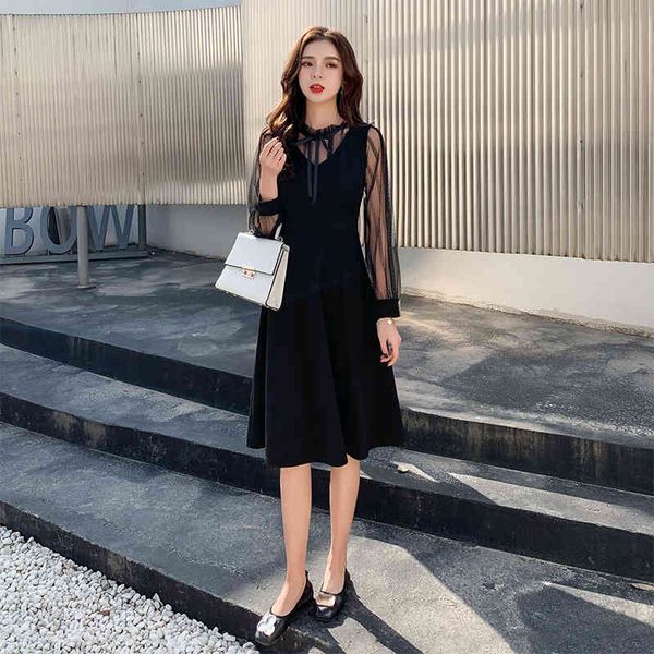 

arrival fashion black style elegant female Autumn support perspective neck styling thin a-line knit dress, Black;gray