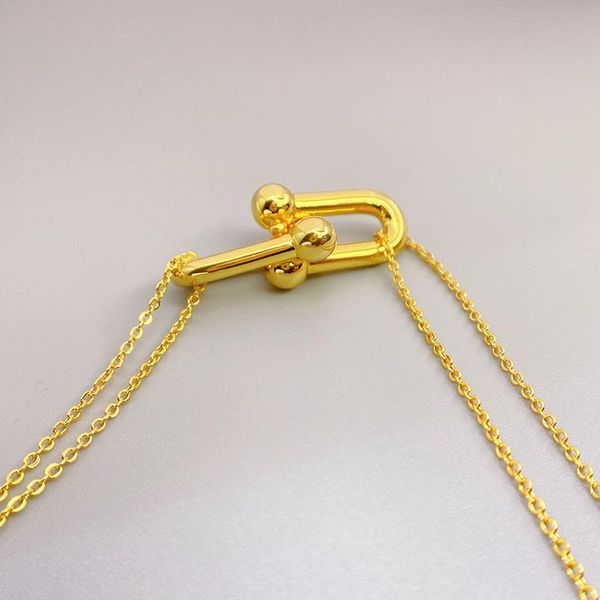 

pendant necklaces ins cold wind japan and south korea online celebrity brass vacuum plating personality u-shaped double-button necklace brac, Silver