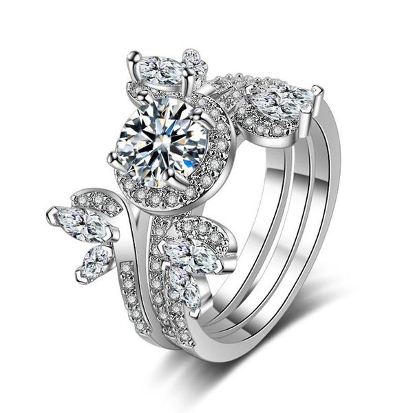 

wedding rings 3pcs yayi jewelry princess cut + white cubic zirconia silver color engagement heart party set gift, Slivery;golden