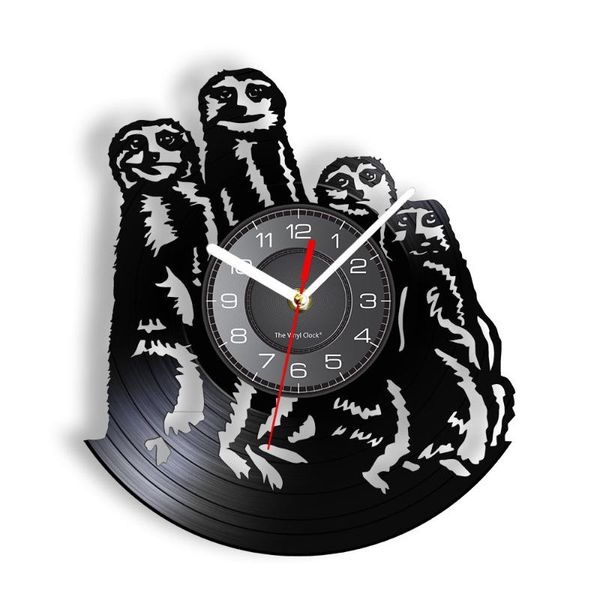 

wall clocks african meerkat record clock mongoose lemur silent non ticking watch retro timepieces animal lovers home decor