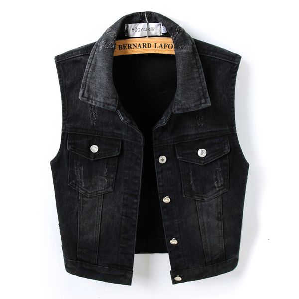 

women's vests spring summer short denim women vest casual slim single breasted feminino sleeveless jeans jackets coats black plus size, Black;white