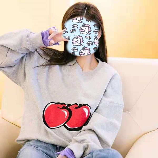 

brand hoodie 2021 autumn new fashion brand fruit embroidery round neck loose and thin youth vitality leisure couple sweater, Black