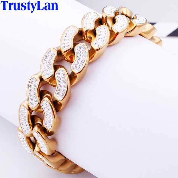 

link, chain hip- style luxury gold color stainless steel miami cuban link men bracelet male jewelry 20mm wide mens bracelets bangle, Black