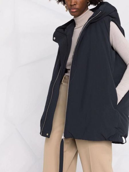 

women's vests women fashion comfortable keep warm hooded hem drawstring zipper down vest coat, Black;white