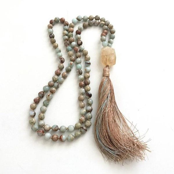 

chains energize your soul raw citrine 8mm african opal mala necklace 108 beads meditation necklaces prayer, Silver