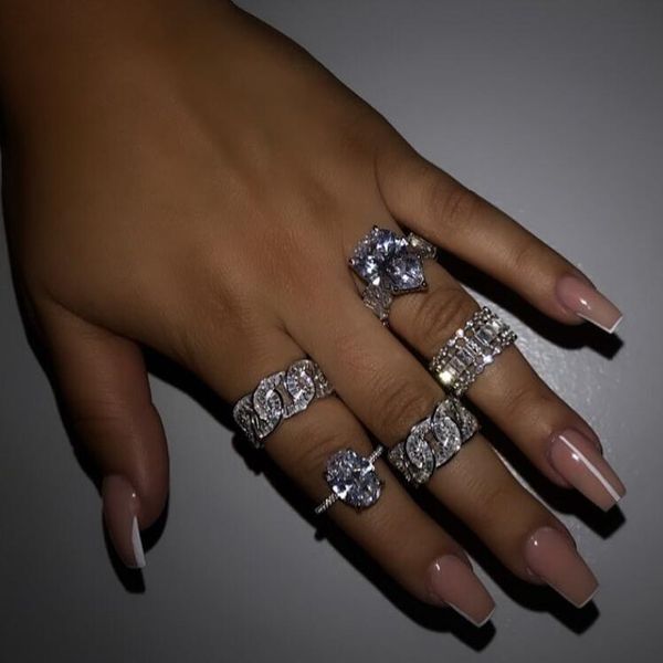 

cluster rings 2021 baguette pink pinky zircon tear drop stone pricess cut full cz band for women bridal wedding engagement jewelry, Golden;silver