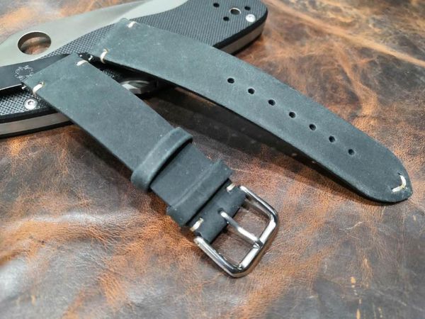 

watch bands handmade thin retro casual 18mm 20mm crazy horse leather strap cowhide vintage bracelet stainless steel buckle, Black;brown