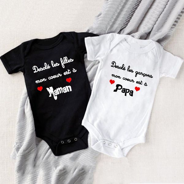 Jumpsuits de bebê engraçado toddler engraçado infantil macacão roupas meninas bodysuit papa mama preto branco 20220224 Q2