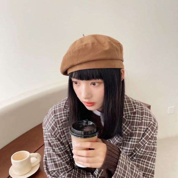 

caps & hats beret female autumn and winter versatile solid octagonal hat net red korean version british painter trend, Yellow