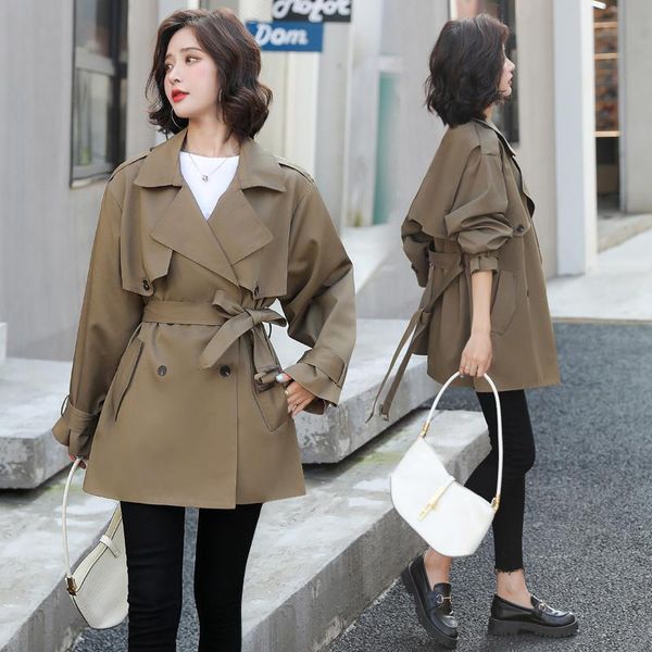 

women's trench coats coat mid-length spring and autumn small senior 2021 french style big clothes temperament this year, Tan;black